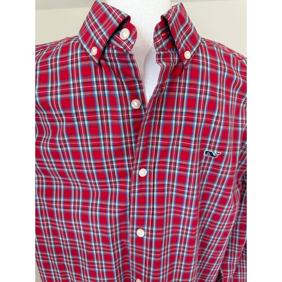 Vineyard Vines Shirt Mens Size Medium Red Holiday Plaid Button Down Cotton - Picture 1 of 10